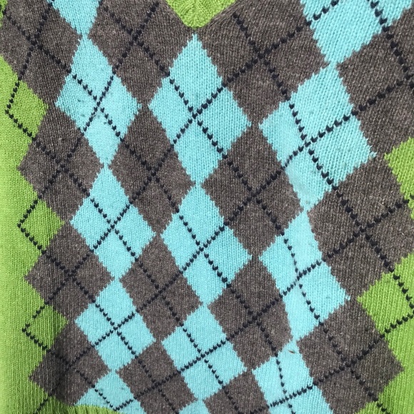 JCrew green/blue/grey argyle v neck sweater M - Picture 6 of 6